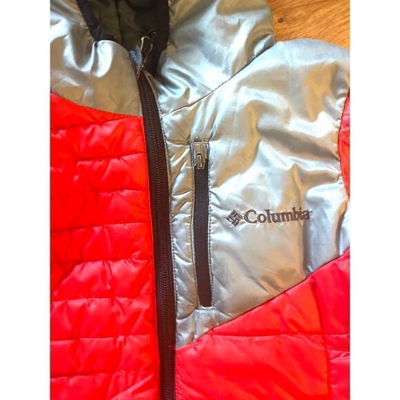 Columbia Puffer Waterproof Red/Gray Hooded Jacket Kid’s 4/5 Front Zipper - Picture 8 of 9